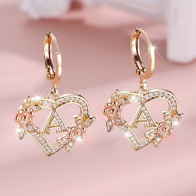 Heart Brass Micro Pave Clear Cubic Zirconia Hoop Earrings FS-WGD5D87-19-1