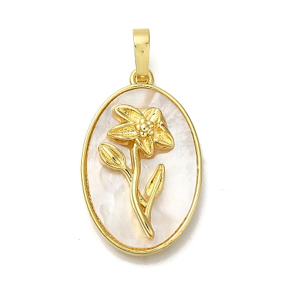 Brass Pave Shell Birth Flower Pendants FIND-I040-04J-1