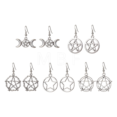 5 Pairs 5 Styles Alloy Dangle Earrings EJEW-JE05551-S-1