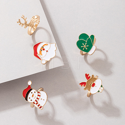 Christmas Theme Santa Claus & Christmas Tree & Deer Alloy Enamel Finger Rings Sets FS-WGAB09C-01-1