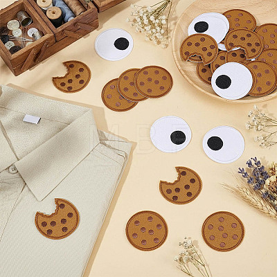 40Pcs 3 Styles Chocolate Cookies Polyester Embroidered Cloth Patch PATC-OC0001-05-1