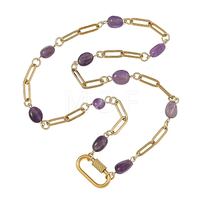 Natural Amethyst Nuggets Beaded Chain Necklaces NJEW-JN06508-01-1
