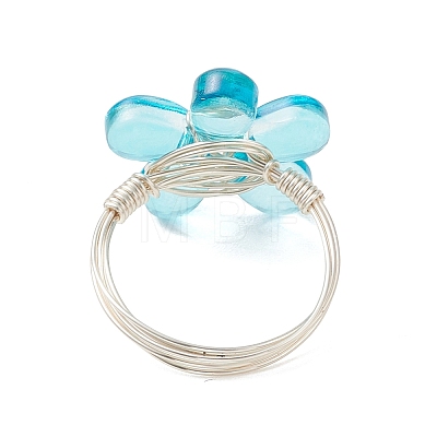 8Pcs 8 Colors Eco-Friendly Copper Wire Wrapped Transparent Glass Finger Rings RJEW-JR00982-1