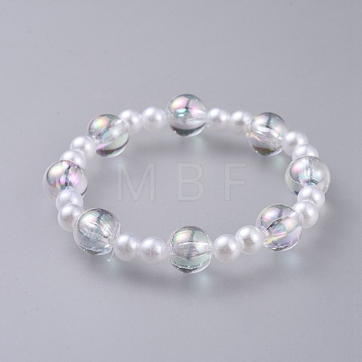 Transparent Acrylic Imitated Pearl  Stretch Kids Bracelets BJEW-JB04575-01-1