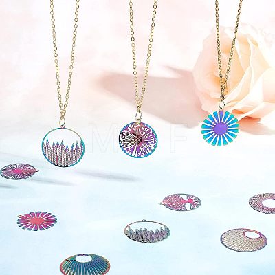 Unicraftale 24Pcs 6 Style Ion Plating(IP) 201 Stainless Steel Filigree Pendants STAS-UN0033-12-1