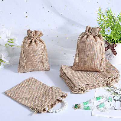 Beebeecraft Polyester Imitation Burlap Packing Pouches Drawstring Bags ABAG-BBC0001-02B-01-1