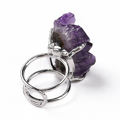 Natural Amethyst Nuggets Cuff Ring RJEW-G271-01P-02-1