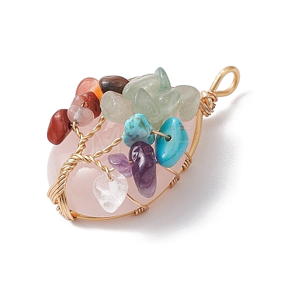 Natural & Synthetic Mixed Stone Copper Wire Wrapped Teardrop Pendants PALLOY-JF02846-1