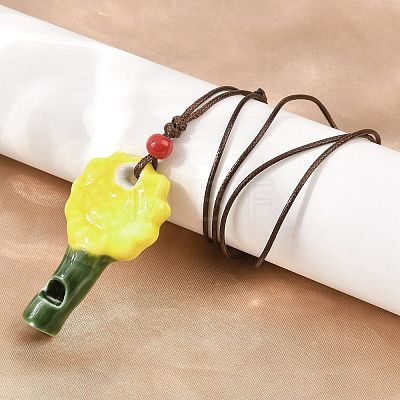 Adjustable Sunflower Porcelain Whistle Pendant Waxed Cord Necklaces for Women LS-FB-CBA68CE-01B-1