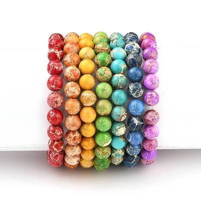 Natural Dyed Imperial Jasper Beads Stretch Bracelets BJEW-JB05568-1