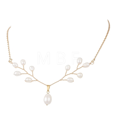 Natural Pearl Deer Pendant Brass Cable Chain Necklaces for Women NJEW-TA00230-1