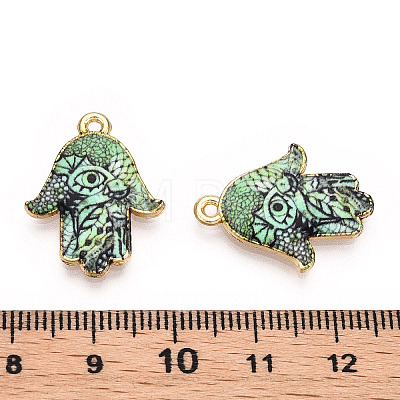 Printed Light Gold Tone Alloy Pendants ENAM-N056-206N-1