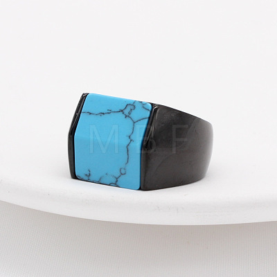 Rectangle Synthetic Turquoise Finger Ring FIND-PW0021-08F-EB-1