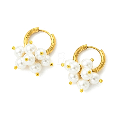 Round Shell Pearl Bead Cluster Huggie Hoop Earrings EJEW-JE07146-1