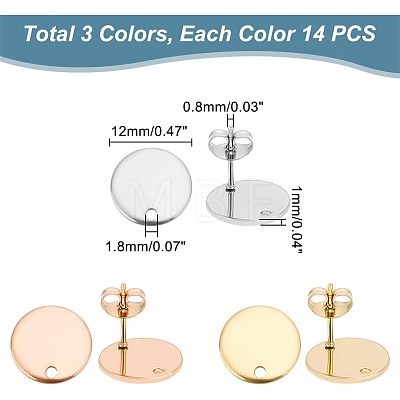 Unicraftale PVD Vacuum Plating 304 Stainless Steel Stud Earring Findings STAS-UN0002-42-1