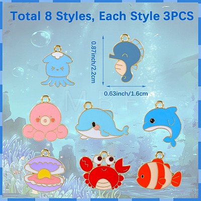 24Pcs 8 Style Sea Animal Alloy Enamel Pendants ENAM-SZ0005-85-1