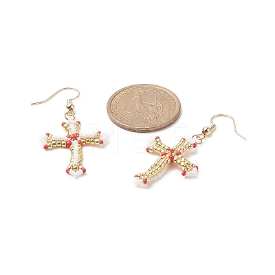 Japanese Seed Braided Cross Dangle Earrings EJEW-MZ00040-1