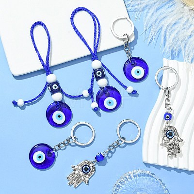 6Pcs 3 Style Handmade Evil Eye Lampwork Keychain KEYC-SW00002-1