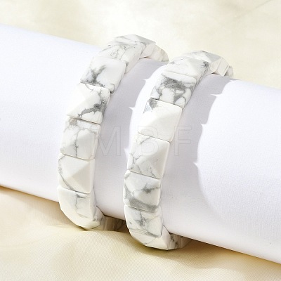 Square Synthetic Howlite Beads Stretch Bracelets for Women Men BJEW-C097-06V-1