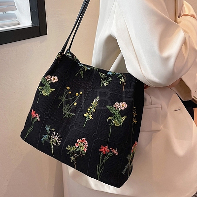 Flower Printed Polyester Women's Tote Bags PW-WG102BE-01-1