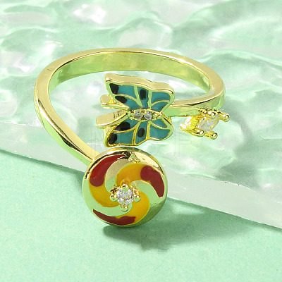 Butterfly & Windmill Enamel Rotatable Cuff Rings for Women RJEW-R005-10G-1