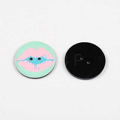 2-Hole Flat Round with Lips Pattern Acrylic Buttons BUTT-F055-01B-1