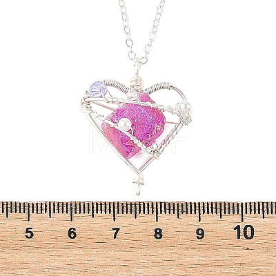 5Pcs 5 Colors Electroplated Natural Quartz Heart Copper Wire Wrapped Pendant Brass Cable Chain Necklaces for Women NJEW-TA00256-1