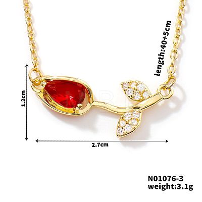 Fashionable Brass Pave Cubic Zirconia Tulip Flower Pendant Necklaces for Women SG6525-1-1