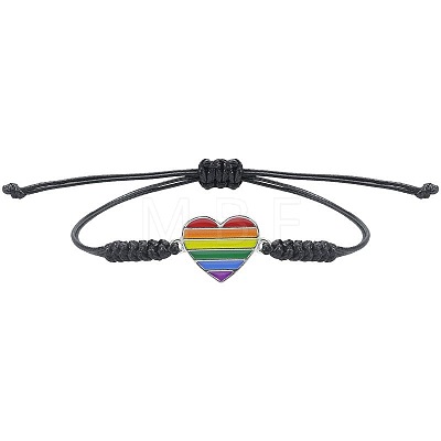 Rainbow Heart Alloy Enamel Handmade Braided Cord Bracelets MP0834-1-1