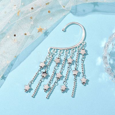 CCB Plastic Star & Alloy Tassel Cuff Earrings for Women EJEW-JE06122-1