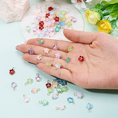 100Pcs 10 Colors Transparent Glass Star Charms PALLOY-TAC0266-1