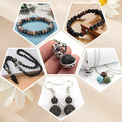 5 Strands Natural Lava Rock Round Beads Strands G-LT0001-02A-02-1