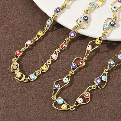 Brass Enamel Evil Eye Link Chain Necklaces NJEW-G183-01G-03-1