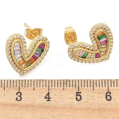 Rack Plating Brass Micro Pave Cubic Zirconia Stud Earrings for Women EJEW-C125-19G-1