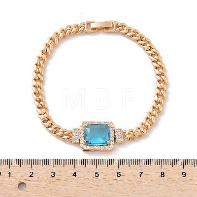 Brass Micro Pave Cubic Zirconia Rectangle Link Bracelets KK-R217-35G-1