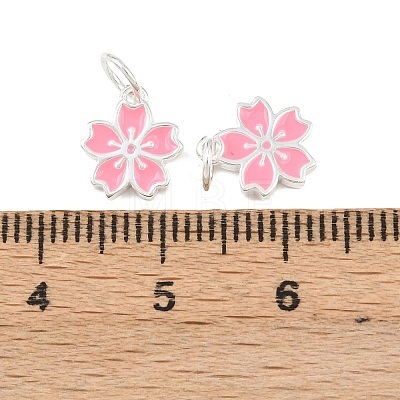925 Sterling Silver Enamel Hot Pink Flower Charms STER-A049-04S-1