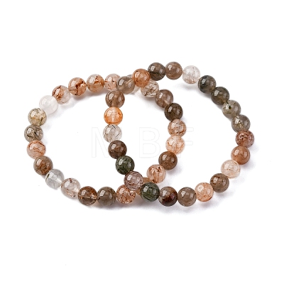 Natural Rutilated Quartz Round Beaded Stretch Bracelets for Men Women BJEW-G743-01E-1