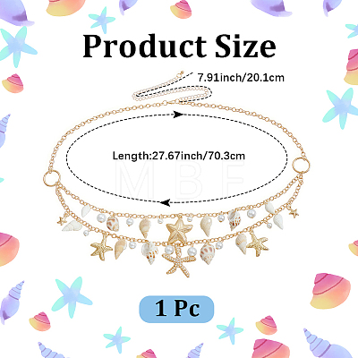 Natural Shell and Plastic Imitation Pearl and Iron Starfish Tassel Double Layer Waist Chains for Women AJEW-CP0011-35A-1