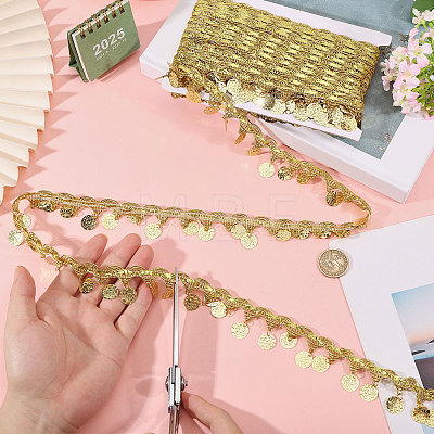 Polyester Metallic Thread & Sequins Lace Tassel Ribbon OCOR-WH0105-237A-1