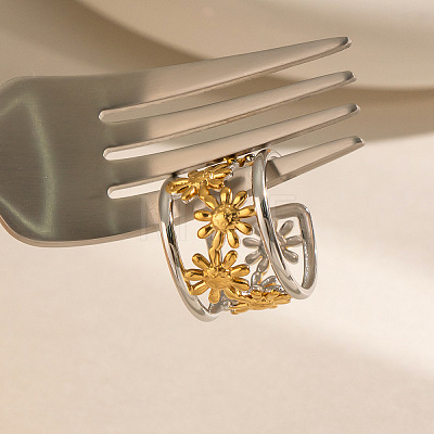 304 Stainless Steel Floral Hollow Wide Band Rings for Women WG3245-2-1