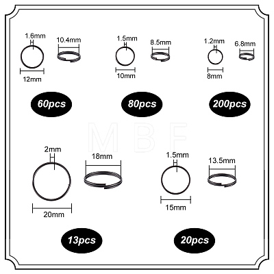   373Pcs 5 Styles Iron Split Key Rings IFIN-PH0001-93-1