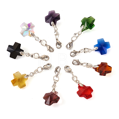  36Pcs 9 Colors Cross Glass Pendant Decoration HJEW-TA0001-08-1