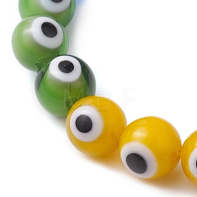 7-Color 8mm Round Alloy Handmade Evil Eye Lampwork Stretch Bracelets BJEW-JB10198-02-1