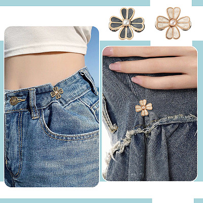 4Pcs 2 Colors Flower Alloy Enamel Adjustable Jean Button Pins DIY-TA0014-92-1