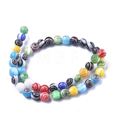 Handmade Millefiori Glass Round Beads Strands LK-R004-93-1