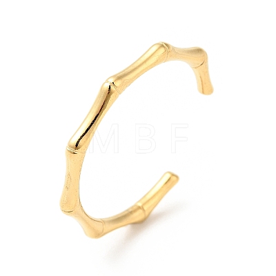 Ion Plating(IP) 304 Stainless Steel Bamboo Open Cuff Ring for Women X-RJEW-I085-10G-1