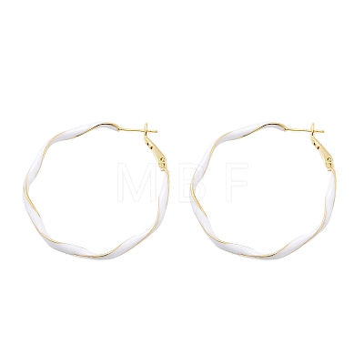 Brass Enamel Twist Ring Hoop Earrings EJEW-P301-01G-A-1