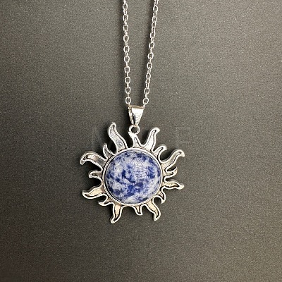 Natural Blue Spot Jasper Sun Pendant Alloy Chain Vintage Necklaces WB3716-18-1