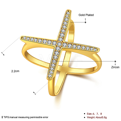 Brass Micro Pave Cubic Zirconia Criss Cross rings RJEW-BB39449-G-8-1