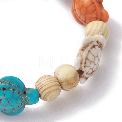 Beach Turtle Dyed Synthetic Turquoise Stretch Bracelets BJEW-JB10296-02-1